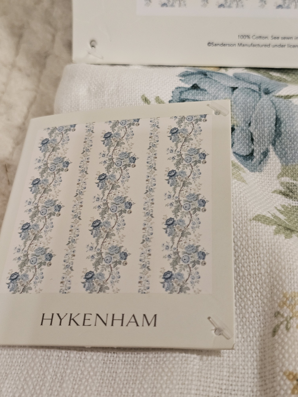 SANDERSON Hykenham Floral Cottage Cotton Curtains 2 Drapes 50" x 84” Blue HTF - Picture 5 of 5